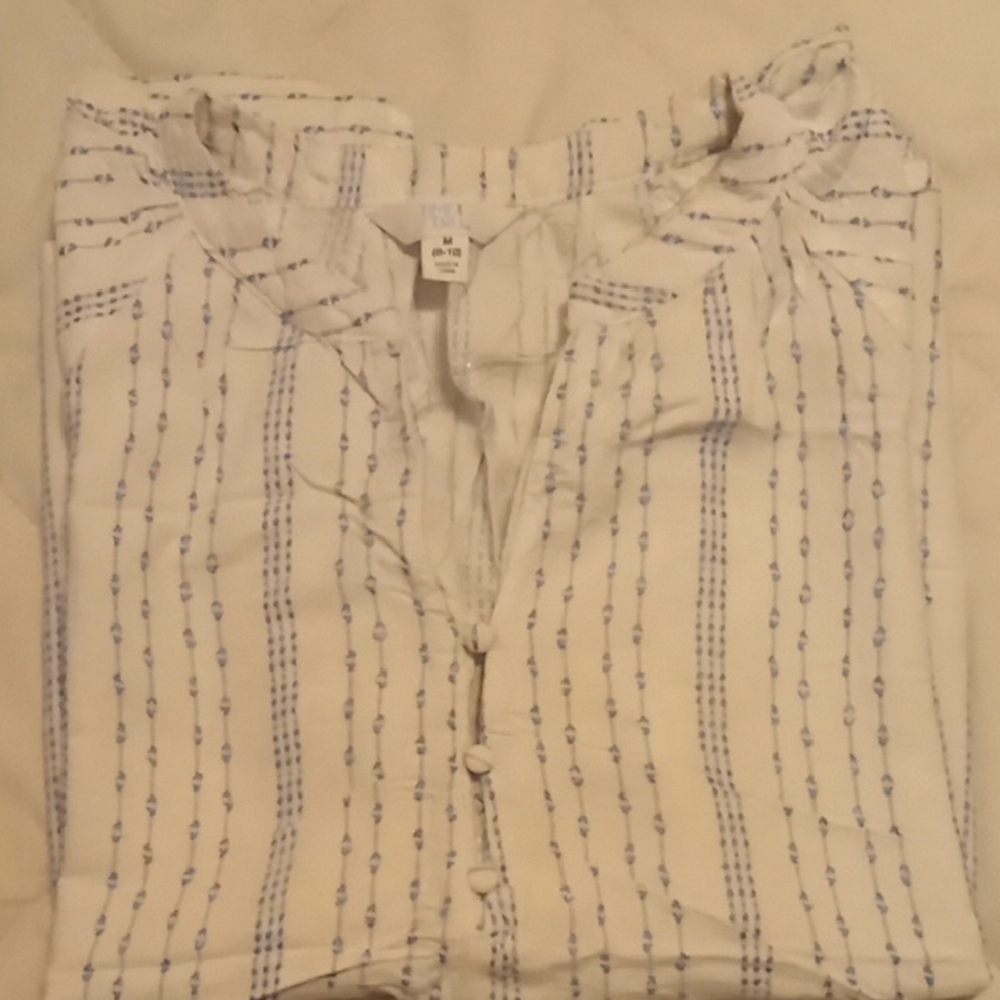 Time and Tru White and Blue Crop Top